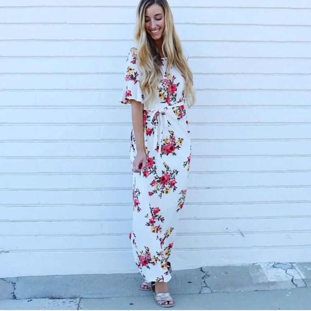 Polagram Floral Maxi Dress - White and Pink - Picture 2 of 10